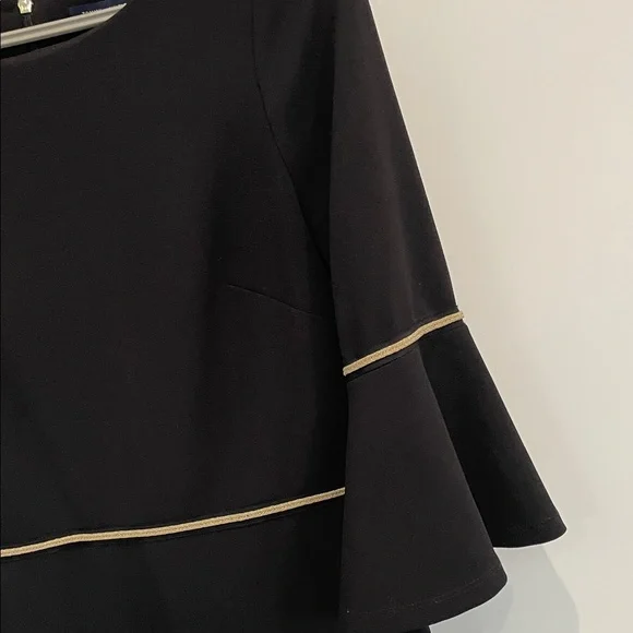 Tommy Hilfiger Women's 3/4 Bell Sleeve Elegant Black Dress With Gold Trim - Picture 7 of 16